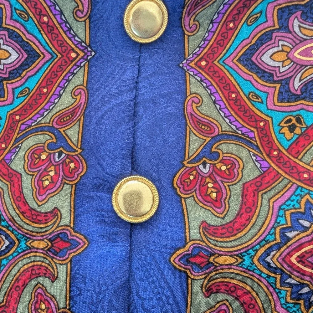 Vtg 90's‎ Talbots 100% Silk Matching 2 pc  Set Jacket Skirt Paisley Gold Buttons